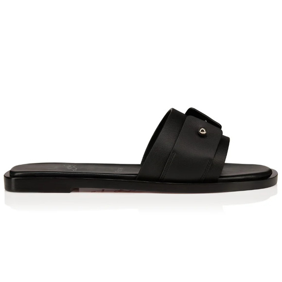 Christian Louboutin Chambelimule Donna Flat Black Calf Leather Slide Sandal 38